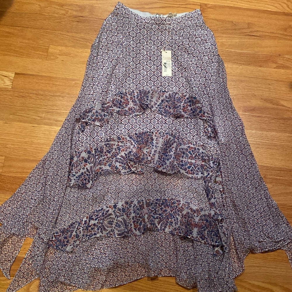 NWT Rebecca Taylor silk bohemian paisley floral tiered ruffle silk skirt Size 0 - Picture 3 of 12
